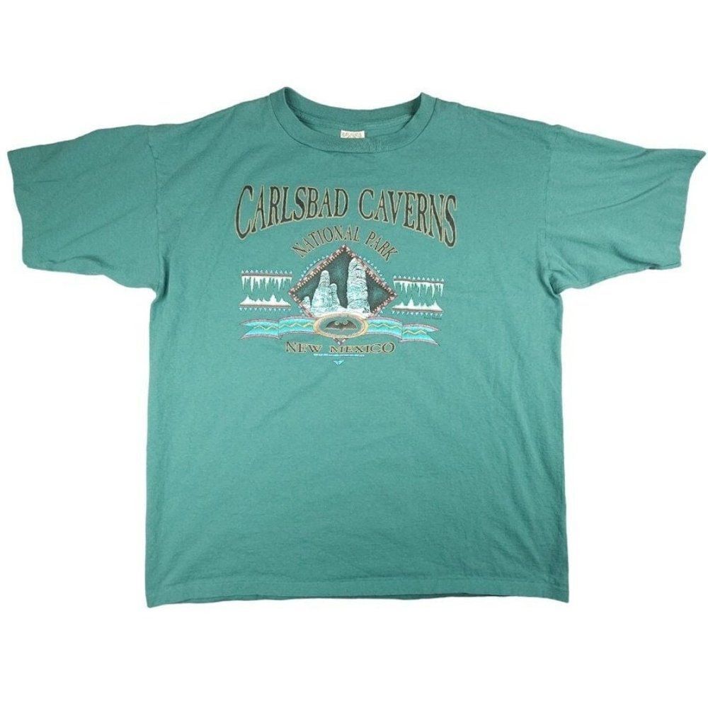 Vintage Carlsbad Caverns National Park T Shirt Mens Size 2XL Green 90s